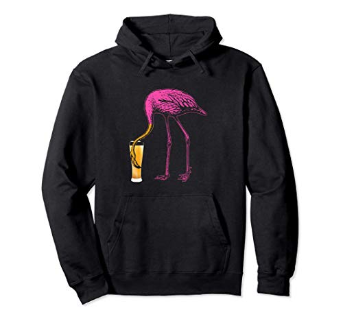 Fenicottero Rosa Bere Birra Divertente Flamingo Felpa con Cappuccio