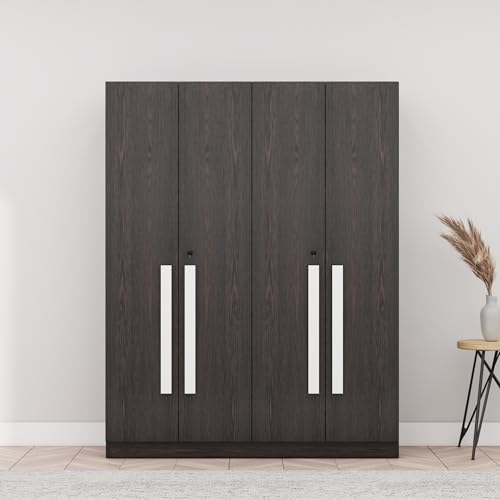 Image of Bniture 4 Door Wardrobe for Bedroom with Lockable Door & Hanging Space | Almirah for Clothes with Elevated Bottom Base | Wardrobe for Storage Cupboard | 3 Years Warranty (Flower Wenge, 4 Door)