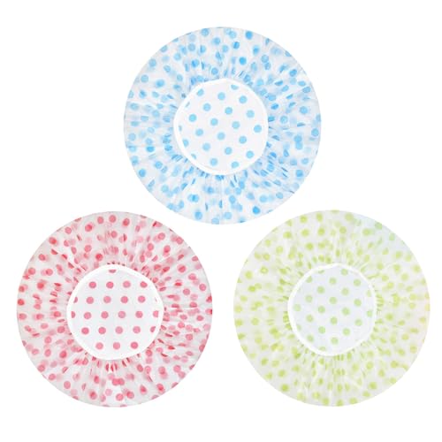 Waterproof Shower Caps 3 Packs - Reusable Plastic Shower Cap Bath Hat with Elastic Band, Large Long Hair Protection Hats for Kids Women Men Spa Salon Hair Mask