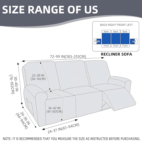 Image of Genina Recliner Sofa Covers - Stretch Reclining Couch Covers with Stripe Jacquard - 3 Seat Cushion Slipcovers with Soft Fabric - Furniture Protector for Pet Kid (Dark Gray)
