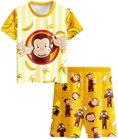 YAMY Curious Pant Set George Shirt for Boy and Girl,Kid 2 Piece Cotton Short Sleeve Top and Pants Size 1-8 Years