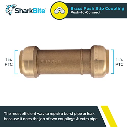 Sharkbite 1 Inch Slip Coupling, Push To Connect Brass Plumbing Fitting, Pex Pipe, Copper, Cpvc, Pe-Rt, Hdpe, U3020Lfa #TOP1