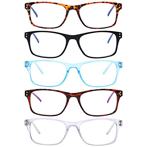5-Packs Reading Glasses Blue Light Blocking,Women Men Spring Hinge Eyeglasses Anti UV Ray Readers (5pcs Mixed Color, 1.5 x)