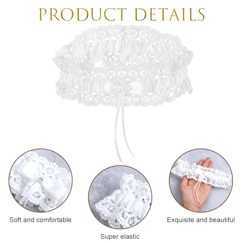 Lace Wedding Garter, Elastic Lace Garters White Lace Bridal Wedding Bridal Legs Garter for Bride with Bow, Gift for Women Girls for Parties, Prom3