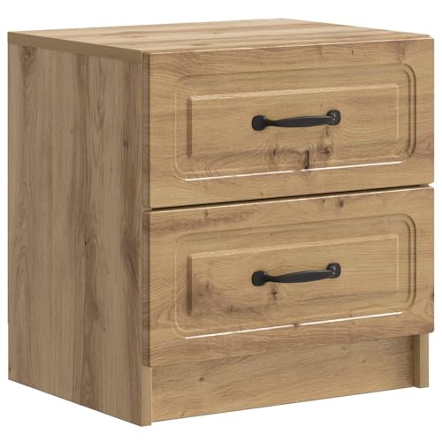 Table de Nuit en Chêne Artisanal avec 2 Tiroirs de Rangement Chic - 2