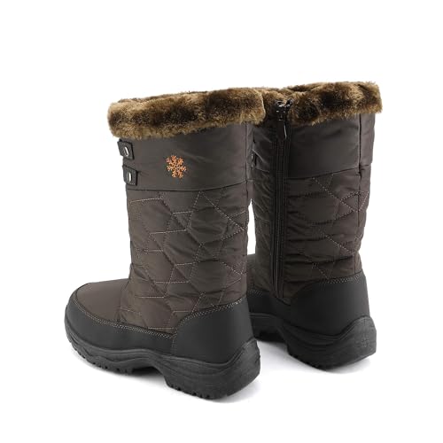 DREAM PAIRS Women's Warm Faux Fur Lined Mid-Calf Winter Snow Boots,Size 11,GOOSE/BROWN,GOOSE