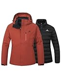 Pioneer Camp Chaqueta de invierno para mujer, chaqueta de esquí 3 en 1, chaqueta de snowboard para mujer, resistente a la lluvia, altamente transpirable y absorbe la humedad, chaqueta interior forrada