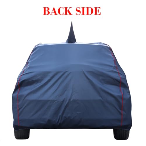 Image of 100% Waterproof Car Body Cover for Tata Nexon with Mirror and Antenna Pocket and Soft Cotton Lining (Full Bottom Elastic Triple Stitched) (Grey with Red Piping) (Grey)