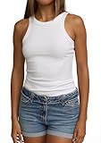 Abardsion Ribbed Tank Tops for Women - Going Out Summer Clothes Sleeveless Racerback Crew Neck Slim Fitted Workout Shirts (White, M)