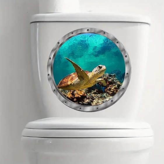 3D Tortoise Toilet Cover Sticker Decals,Sea Ocean Fish Turtle Waterproof Toilet Lid Tank Seat Decals Cistern Self-Adhesive Bathroom Wall Sticker