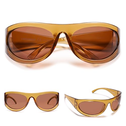 Image of VANLINKER Polarized Wrap Around Sunglasses for Women Men Trendy Sporty Style Oversized Shield Frame VL9814
