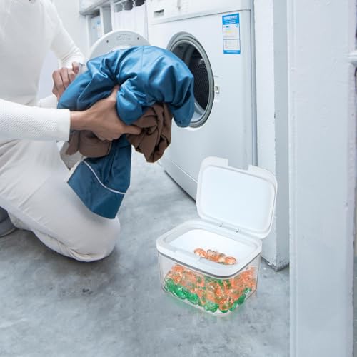 Waschmittel Aufbewahrungsbox, 2.8L Waschpulver Box Spender, Waschmittelbehälter für Pulver, Ein-Knopf Vorratsdosen, Waschmittelbox für Detergent Wäscheperlen Katzenfutter Hundefutter Dosen Organizer