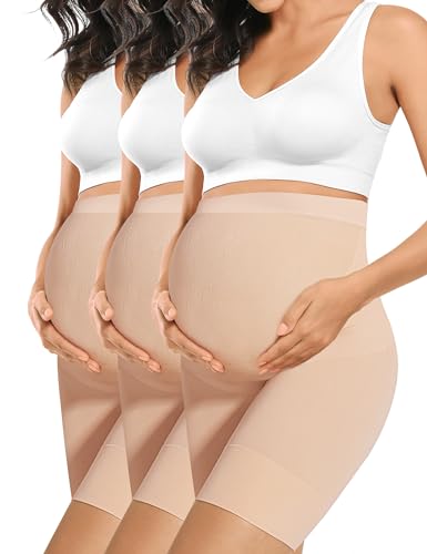Ropa moldeadora de maternidad de alta calidad, cintura alta, medio muslo, ropa interior para embarazo, evita rozaduras, soporte suave, Nude+Nude+Nude, Large