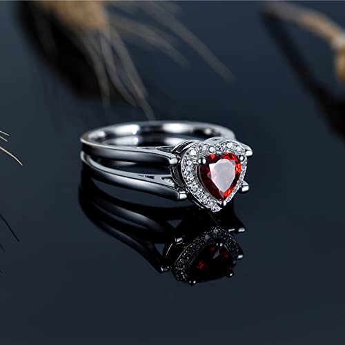 Lexlune Reversible Ring For Her, 2 Rings In 1 Ring, Heart Cut, S925 Sterling Silver, Ruby Diamond, Cubic Zirconia Promise Wedding Engagement Ring For Wife Girlfriend Size 9 #TOP2