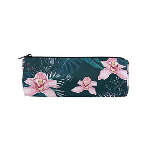 Preisvergleich Produktbild Rosa Blumen Tropische Blätter Bleistift Fall Studenten Briefpapier Aufbewahrungstasche Stift Organizer Reißverschlusstasche für Mädchen Teenager Kinder