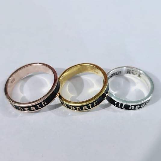 4mm Til Death Ring Black Enamel Silver Band Gothic Minimalist Wedding Ring Thin Promise Band Custom Engraved Jewelry For Women
