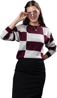 Prashar Women's 100% Wool Colorblock Striped Pullover Sweater | Full Sleeve Round Neck Winter Wear | Stylish & Warm Woolen Sweater for Women
