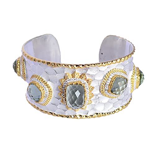 Bracelet améthyste verte argent 925 fait main zircone cubique 20,3cm