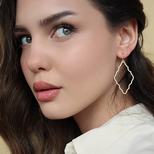 Pomina Lightweight Simple Basic Geometric Dangle Drop Earrings Open Gold Teardrop Earrings for Women4