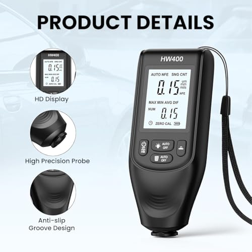 Image of STHIRADigital Car Paint Thickness Gauge for Fe & NFe Coating, Automotive Coating Thickness Meter Gauge 0~2000um Range, Auto Paint Meter, Paint Mil Thickness Meter, LCD Backlight, Battery Not Included