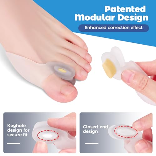 Image of Adjustable Bunion Corrector&Toe Separators for Women and Men-Gel Toe Spacers for Big Toe Straightening,Bunion Relief,Overlapping Toes,Cushion Pads-4-Level Adjustable Spreader Kit