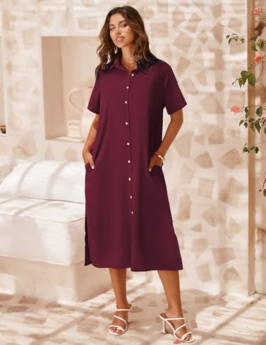 Image of Zeagoo Women Dresses Summer Casual Short Sleeve Button Down Shirt Dresses 2026 Beach Cover Up with Pockets