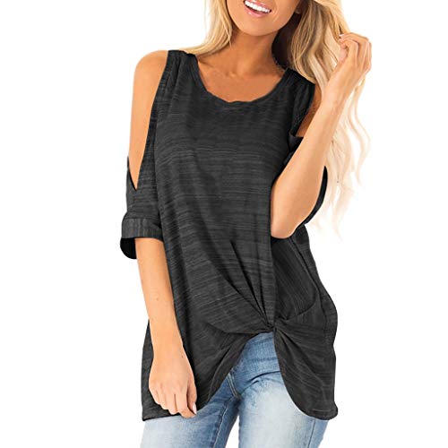 MOTOCO Camiseta De Manga Corta De Verano Mjuer Top Slim Strappy Hombro FríO Camisa De Cuello Redondo Casual Blusa TúNica Camisa(2XL,Negro)