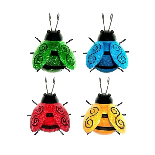 Artkingdome 4Pack Cute Metal Beetle Wall Decor, Wall Sculpture, Outdoor Hanging Wall Art, Flower Hanging Decorations for wall, Garden Fence, Backyard, Patio, Bedroom, Living Room