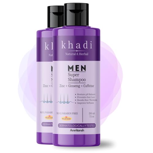 Image of Khadi MEN Super Shampoo | With Zinc, Ginseng & Caffeine | Restores Scalp pH Balance | Anti Hair Fall | Improves Hair Thickness & Softness | Sulfate & Paraben Free | 420 ml - By AMRITANSH
