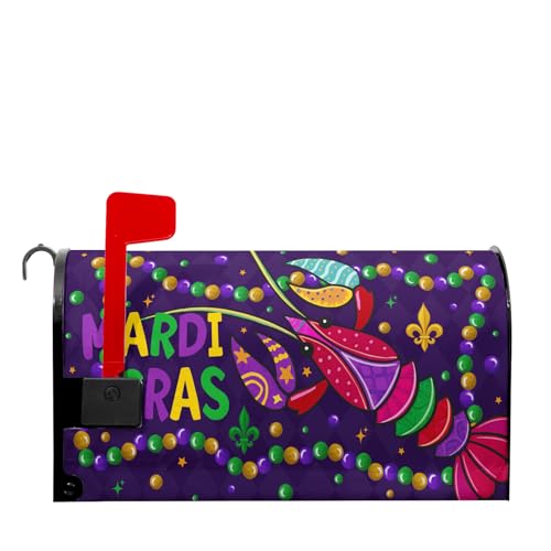 Image of Mardi Gras Mailbox Covers Magnetic Mardi Gras Purple and Red Mailbox Cover Standard Size 18 X 21 Inch Spring Holiday Carnival Festival Wrap Post Letter Box Decorative for Outdoor Home Garden Yard