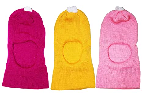 Image of Okara Kids Comfort Colourful Winter Woollen Monkey Cap Pack of 2 (Red,Pink, 1-2 Years)