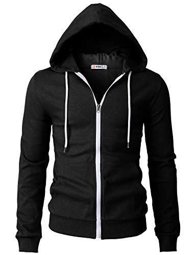 H2H Men's Zip Up Hoodie Lightweight Long Sleeve Basic Slim Fit Cotton SweatShirt with Pocket2