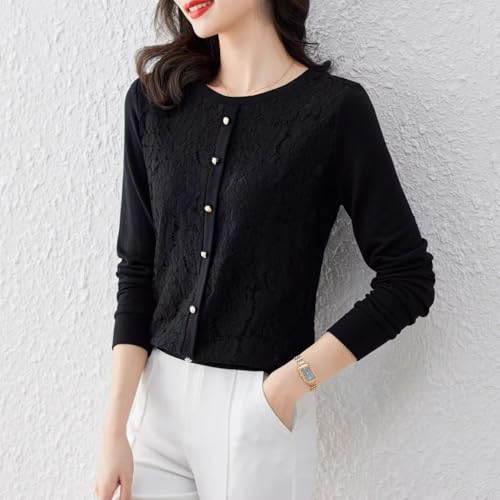 Pull noir en dentelle patchwork : le confort décontracté doux au quotidien - 3