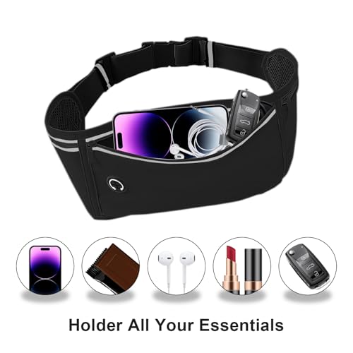 slim running belt for women menrunners fanny pack phone holdermoney beltrunning gear accessorieswith 3 pocketsblack