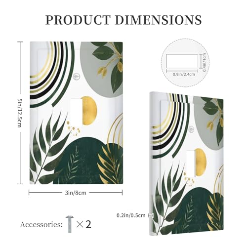 Decorative Light Switch Cover Plate Boho Green Leaves Bohemian Gold Sun 1 Gang Wall Plate Oversized Single Toggle Wall Cover Plate Jumbo Electrical Switchplate Faceplate