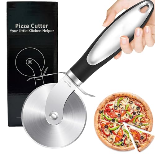 Premium Pizza Cutter Wheel, Stainless Steel Sharp Pizza Slicer,Smooth Rotating Pizza Cutter Wheel with Non-Slip Ergonomic Handle,Black