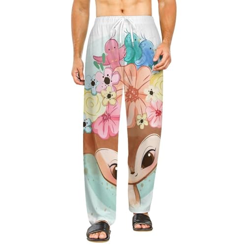 Pantalon de détente femme long bas de pyjama vêtements de nuit imprimé oiseau S