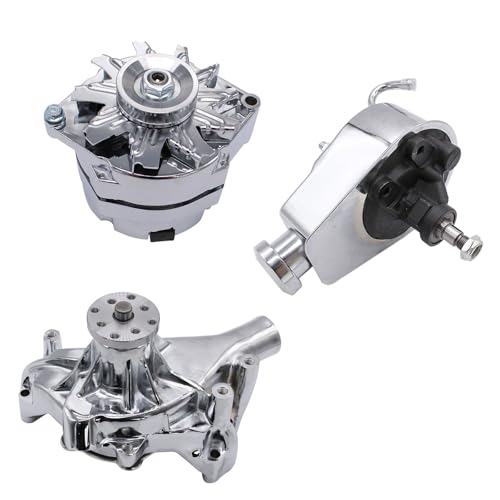 BestParts Aluminium Chrome Long Water Pump Power Steering Pump Chrome Alternator with Brackets and Bolts Kit Compatible with Small Block Chevy LWP SBC 283 327 350 400 V8 Engines by BestParts - Used condition - Image 3
