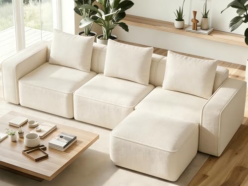 Welzona 103" Modular Sectional Sofa, Minimalist Comfy Cloud Couch Sectional, Tool-Free Setup Couches for Living Room, Wood Frame l Shaped Couch with Ottoman, 22" Deep Seat Chenille Cloud Sofa