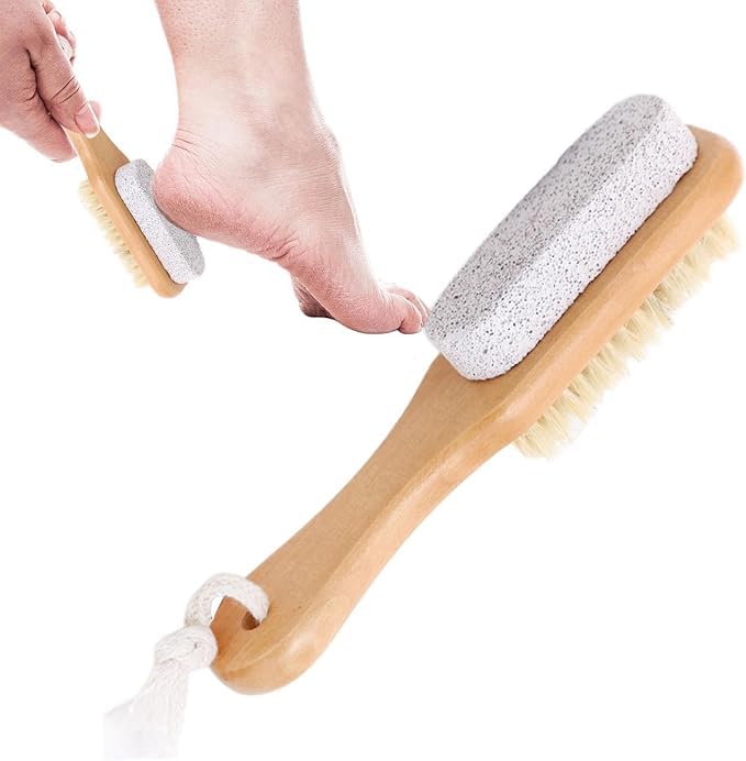 Ask Me Double-sided Foot Pumice Stone Natural Bristle Feet Brush Dead Skin Massage SPA Callus Remover Exfoliating Scrubber,Brush for Lymphatic Drainage elbow Scrubber (1 Pack)-image-13