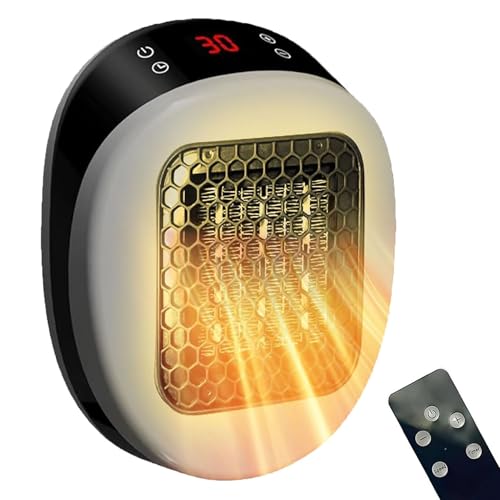 Plug in Heater Portable Space Heater with Remote Portable Heaters 600W Electric Wall Mounted Heater LED Display 12-Hour Timer for Home Office (White)
