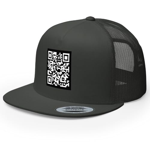 RIVEMUG QRP Show Me Them Titties Scannable QR Code Flat Bill Trucker Hat High Crown Adjustable Funny Cap Charcoal