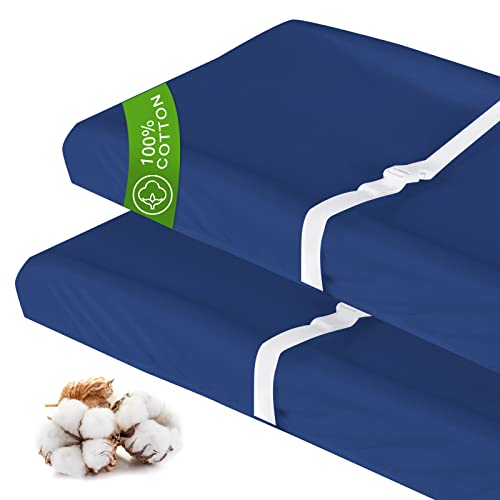 Image of Changing Pad Cover Navy for Boy, 100% Cotton 2 Pack Changing Table Pad Cover Cradle Sheet Soft and Breathable 16" x 32" for Standard Baby Changing Pads, Navy Changing Pad Cover