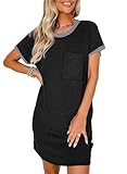 Acelitt Womens Casual Summer Dress 2026 Fashion Crewneck Short Sleeve Loose Beach Ribbed Shift Shirt Mini Dresses Color Block Black Large