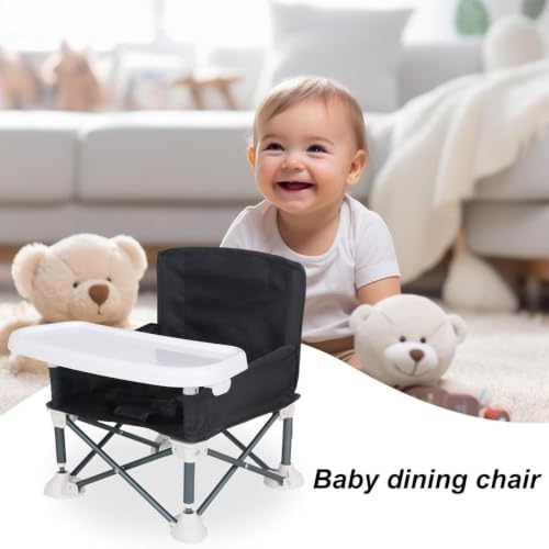 Image of Portable Baby Foldable High Chair with Detachable Feeding Tray, Kids Dining Booster Seat with Safety Belt, Lightweight Foldable Infant Feeding Chair for Home, Dining & Travel (Black)