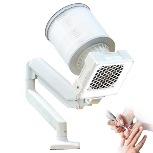 Tiuheyo Odkurzacz do Paznokci z Obrotowym Ramieniem 360°, Oświetleniem LED i Regulowanym Ssaniem, Biały, 41x30x21 cm, Zasilanie Elektryczne, do Salonu i Użytku Domowego