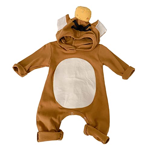 Guenzy Newborn Infant Baby Girls Boys Autumn Print Cotton Long Sleeve Hooded Romper Jumpsuit Sleepwear Boys 24 Months Clothes Brown #TOP11