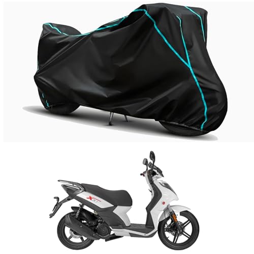Image of Waterproof Bike Body Cover Compatible for | Aftek Scooter X-3 | Taffeta Fabric, Sky Piping Design, Bottom Elastic Fit | Dustproof, Sun UV & Rain Protection for All Weather.
