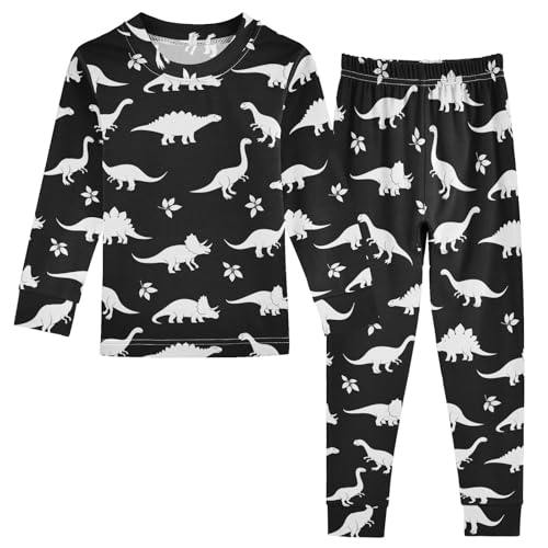ODAWA White Dinosaur Black Fall Clothes 3T Baby Boy Girl Footless 2 Piece Set