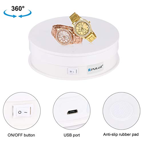 PULUZ Support rotatif à 360 degrés, plateau tournant miniature de 15 cm, plateau tournant motorisé pour photographie, spectacle, jouets, bijoux, charge maximale de 15 kg, blanc – vue 2